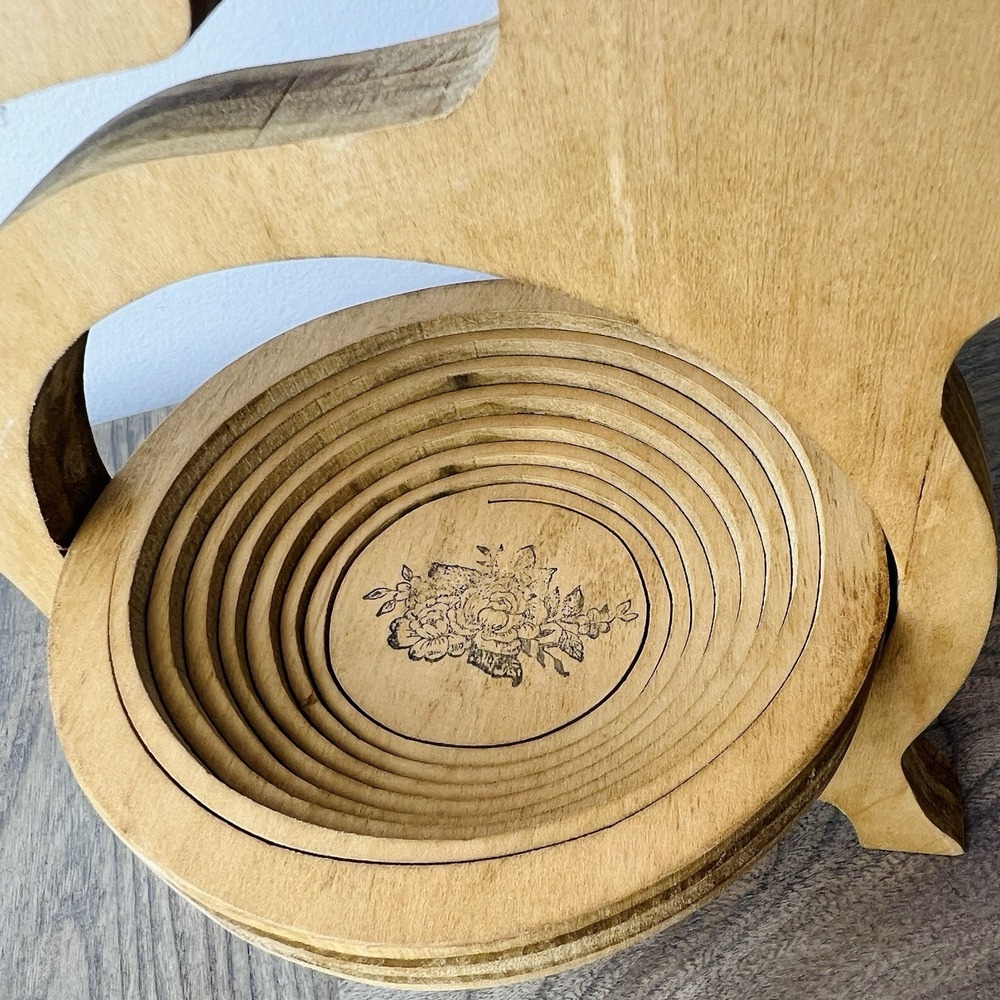 Cat Shaped Folding Collapsible Wooden Basket Catch All Bowl Decor 9" Tall - Picture 5 of 8
